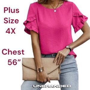 Pink Blouse Ruffle Short Sleeve Women's Top  Plus Size 4X